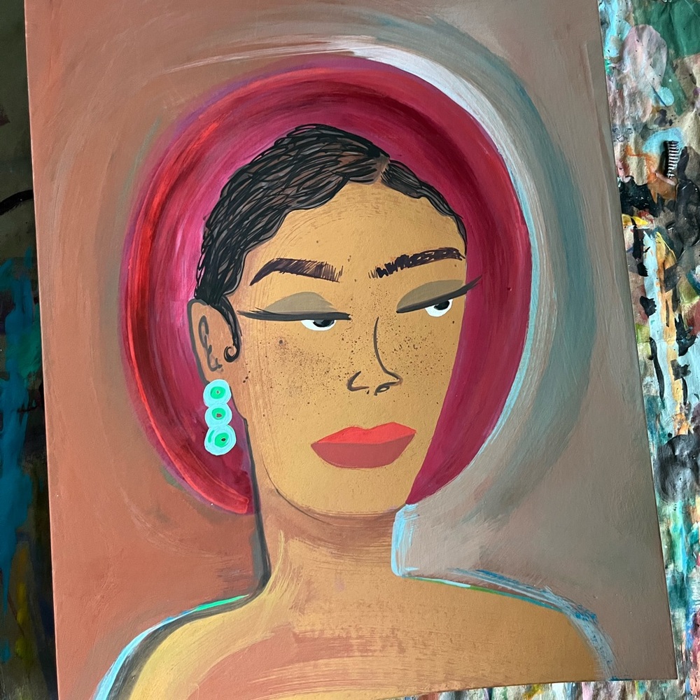 Original Portrait Painting of Woman with Red Hat